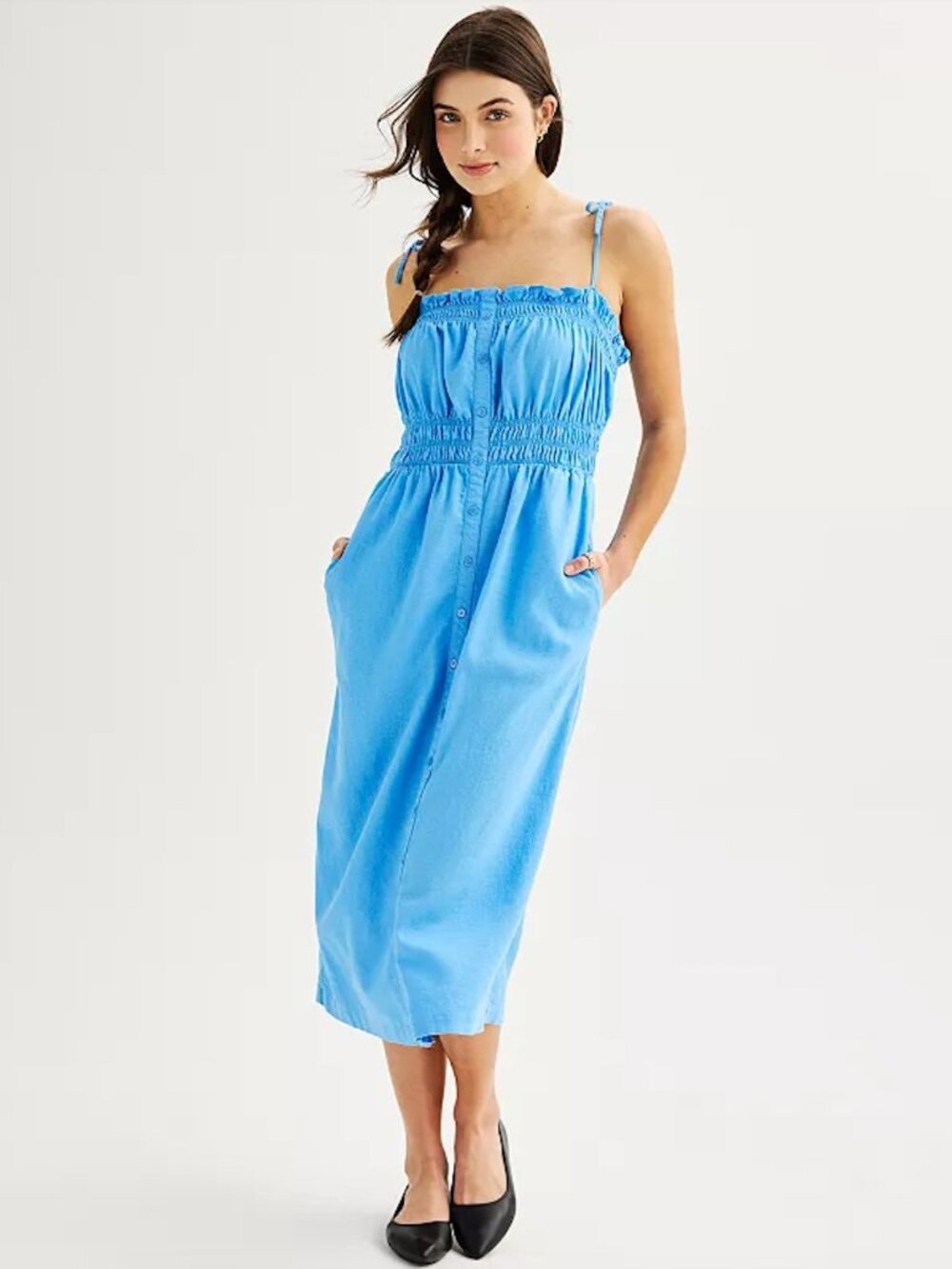 Blue Midi Shoulder Tie Dress